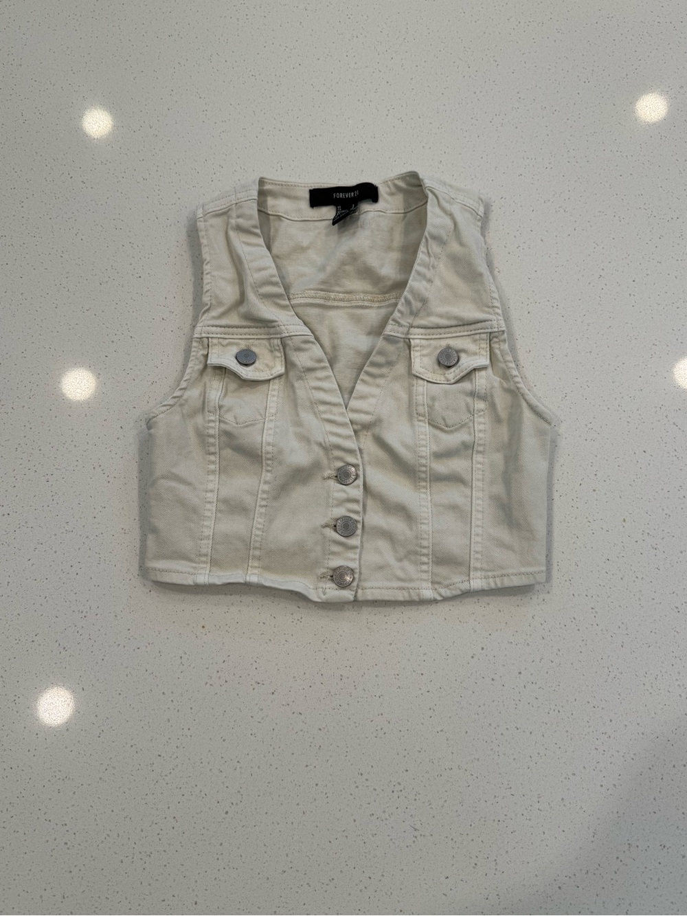 Forever 21 Cream Cropped Denim Vest / Waistcoat – Size Small - NWOT - Y2K